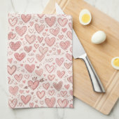 Met de Hand Getekend Hartpatroon Theedoek (Quarter Fold)