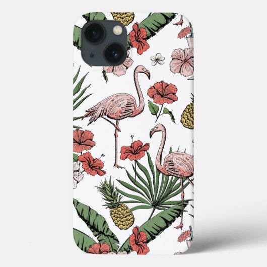 Met de hand getekend Hawaiaans flamingo patroon wi Case-Mate iPhone Case (Achterkant)