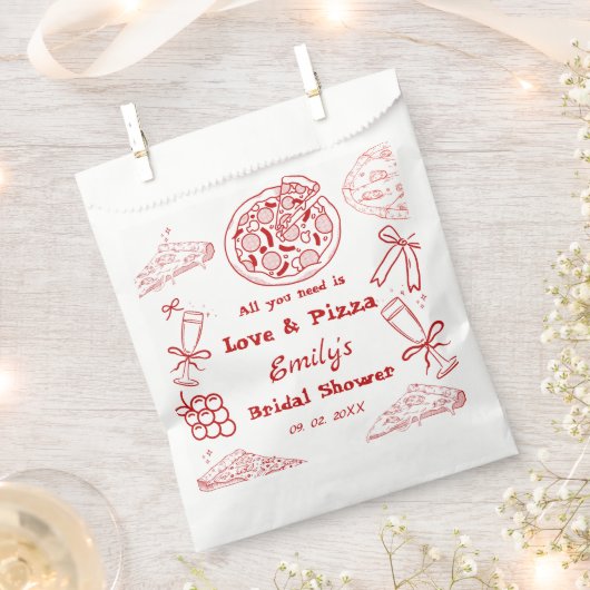 Met de hand getekend is liefde & Pizza Bruidsmeisj Bedankzakje (Geknipt)