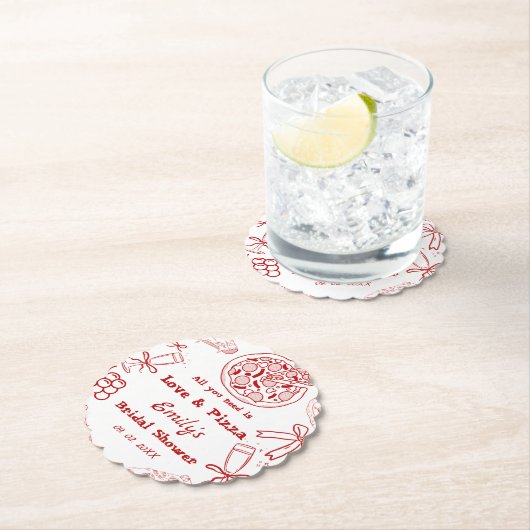 Met de hand getekend is liefde & Pizza Bruidsmeisj Kartonnen Onderzetters (Insitu)