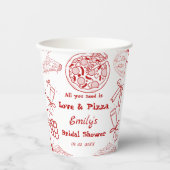 Met de hand getekend is liefde & Pizza Bruidsmeisj Papieren Bekers (Voorkant)