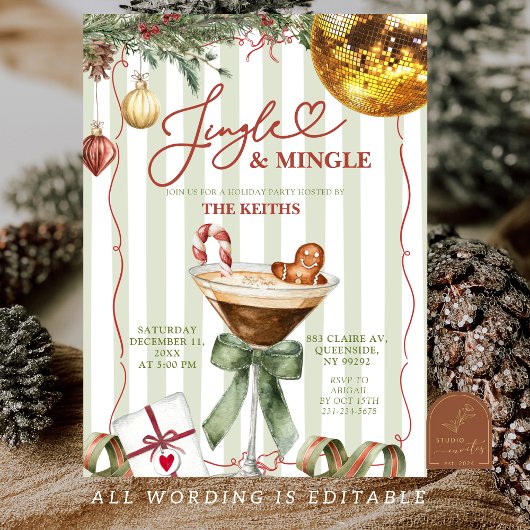 Met de hand getekend Jingle and Mingle Kerstfeest Kaart