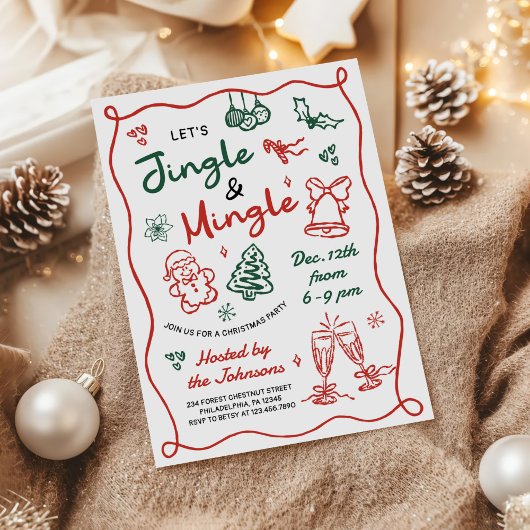 Met de hand getekend Jingle and Mingle Kerstfeest Kaart