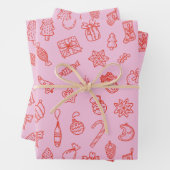 Met de hand getekend kerst roze en rood inpakpapie inpakpapier vel (In situ)