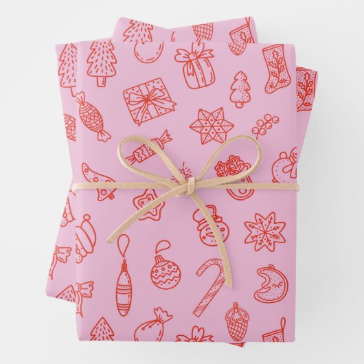 Met de hand getekend kerst roze en rood inpakpapie inpakpapier vel (In situ)