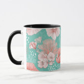 Met de Hand Getekend Koraal Bloem Mint Bloemmotief Mok (Links)