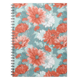 Met de Hand Getekend Koraal Bloem Mint Bloemmotief Notitieboek