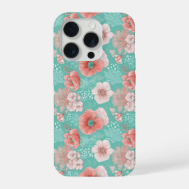 Met de Hand Getekend Koraal Bloem Mint Bloempatroo iPhone 15 Pro Case