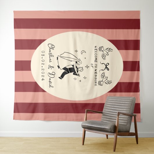 Met de Hand Getekend Krabbel Huwelijks Welkom Bord Wandkleed (In Situ (horizontaal))