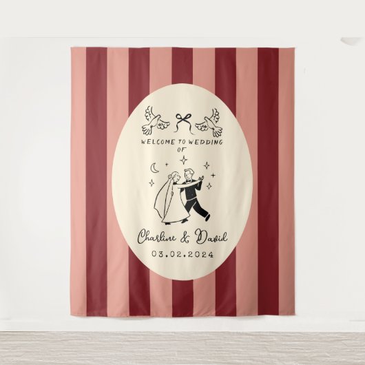 Met de Hand Getekend Krabbel Huwelijks Welkom Bord Wandkleed (Voorkant)