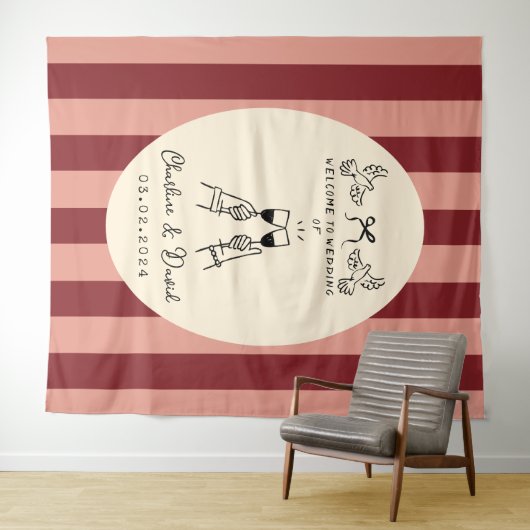 Met de Hand Getekend Krabbel Huwelijks Welkom Bord Wandkleed (In Situ (horizontaal))