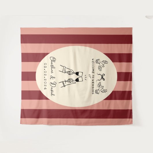 Met de Hand Getekend Krabbel Huwelijks Welkom Bord Wandkleed (Voorkant (horizontaal))