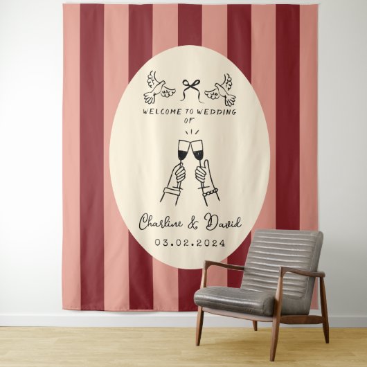 Met de Hand Getekend Krabbel Huwelijks Welkom Bord Wandkleed (In situ)