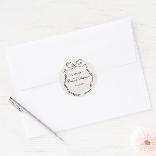 Met de hand getekend lint bruiloftsetiket ronde sticker (Envelop)