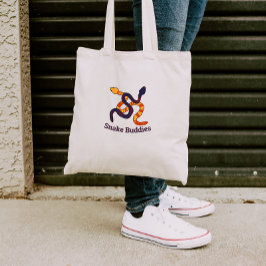 Met de hand getekend meerkleurig grappig slangenon tote bag
