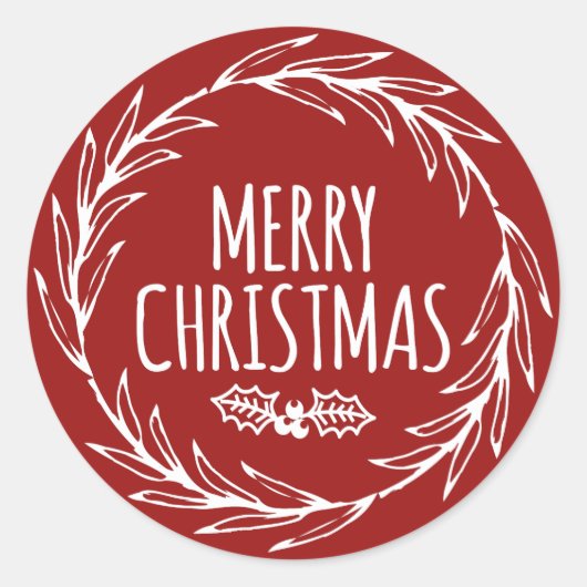 Met de hand getekend Merry Kerstmis Wreatker Cadef Ronde Sticker (Voorkant)