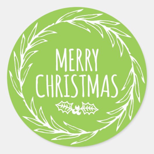 Met de hand getekend Merry Kerstmis Wreatker Cadef Ronde Sticker (Voorkant)