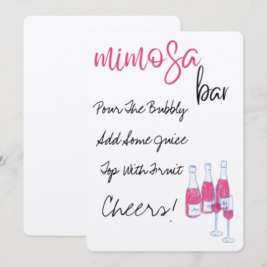 Met de hand getekend Mimosa Bar bord Kaart (Voorkant / Achterkant)