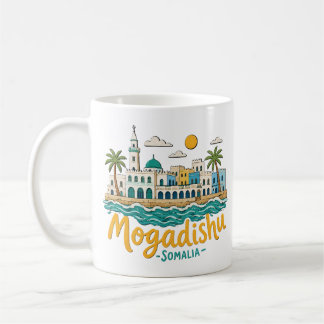 Met de Hand Getekend Mogadishu Somalië Reis Kunst Koffiemok