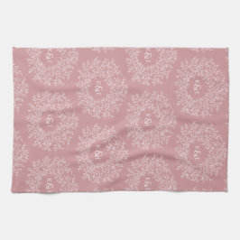 Met de hand getekend monogram roze trouw theedoek
