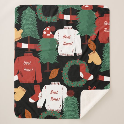 Met de hand getekend naadloos patroon met kersttr sherpa deken (Voorkant)