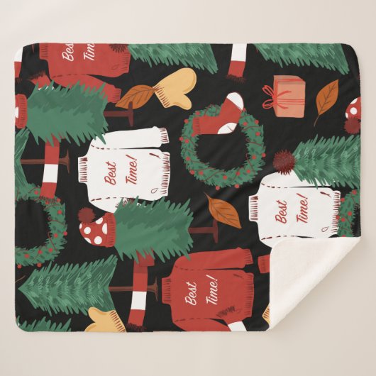 Met de hand getekend naadloos patroon met kersttr sherpa deken (Voorkant (horizontaal))
