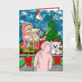 Met de hand getekend nostalgisch kerstbeeldscherm kaart (Voorkant)