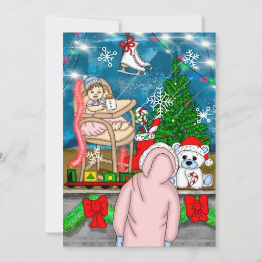 Met de hand getekend nostalgisch kerstbeeldscherm kaart (Voorkant)