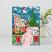 Met de hand getekend nostalgisch kerstbeeldscherm kaart (Staand voorkant)