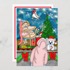 Met de hand getekend nostalgisch kerstbeeldscherm kaart