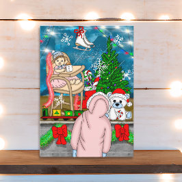 Met de hand getekend nostalgisch kerstbeeldscherm kaart