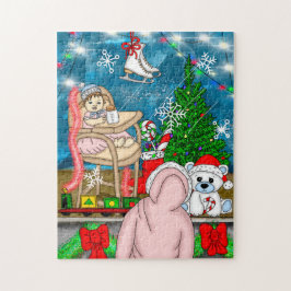 Met de hand getekend nostalgisch kerstbeeldscherm legpuzzel