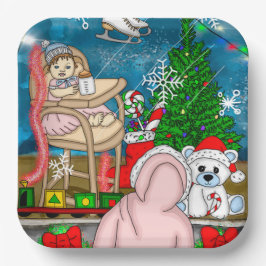 Met de hand getekend nostalgisch kerstbeeldscherm papieren bordje