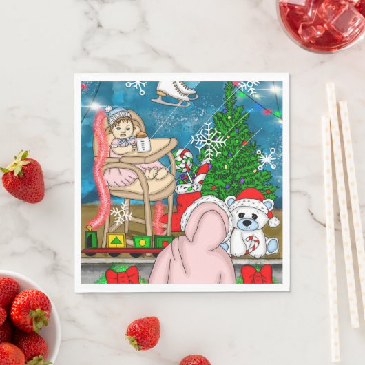 Met de hand getekend nostalgisch kerstbeeldscherm servet (Insitu)