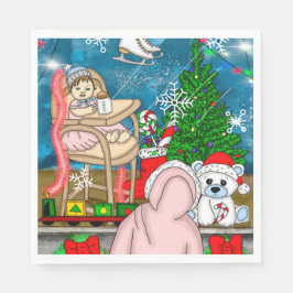 Met de hand getekend nostalgisch kerstbeeldscherm servet