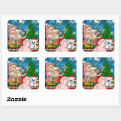 Met de hand getekend nostalgisch kerstbeeldscherm vierkante sticker (Vel)