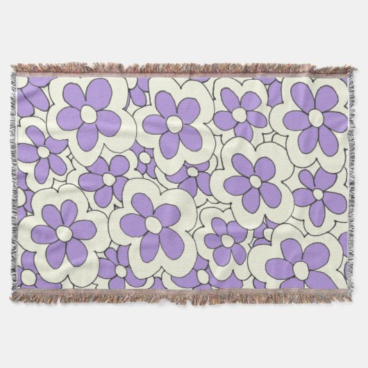 Met de hand getekend paars en crèmekleurig bloemen deken (Voorkant)