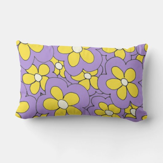 Met de Hand Getekend Paars en Geel Bloemontwerp Kussen (Achterkant)