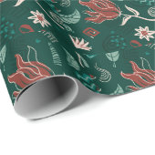 Met de hand getekend patroon van geperste bloemen cadeaupapier (Rol Hoek)