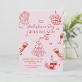 Met de hand getekend Pink Galentine's Girls Night Kaart (Staand voorkant)