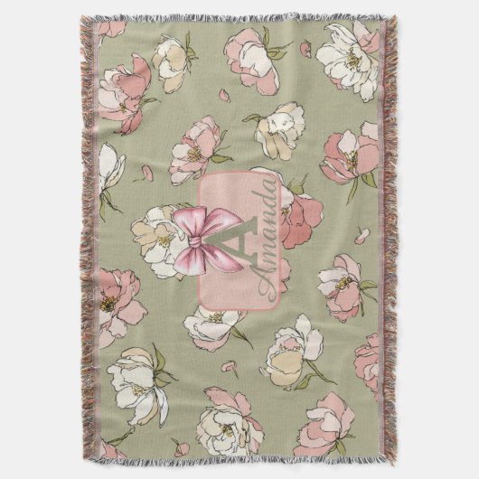 met de hand getekend pioenpatroon deken (Voorkant Verticaal)