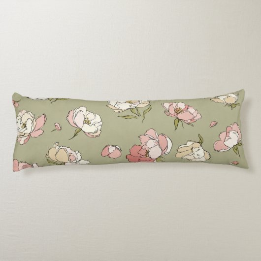 met de hand getekend pioenpatroon lichaamskussen (Achterkant)