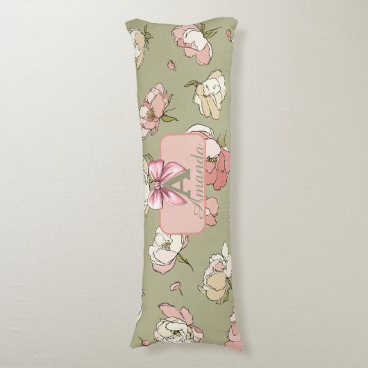 met de hand getekend pioenpatroon lichaamskussen (Voorkant Verticaal)