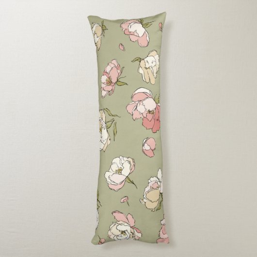 met de hand getekend pioenpatroon lichaamskussen (Achterkant (Verticaal))