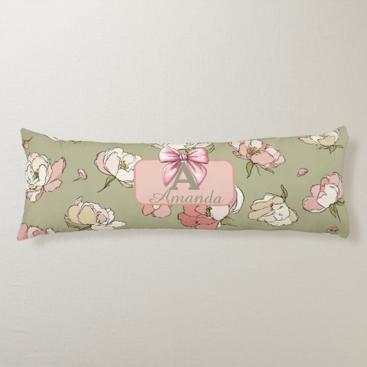 met de hand getekend pioenpatroon lichaamskussen (Voorkant)