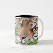 Met de hand getekend portret van leeuw en tijger tweekleurige koffiemok (Voorkant rechts)