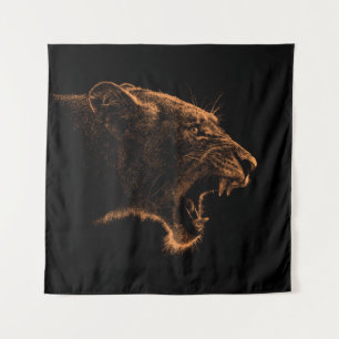 Met de hand getekend portret van Lioness. Grafisch Wandkleed