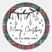 Met de Hand Getekend Prettig Kerstfeest Ronde Sticker (Voorkant)