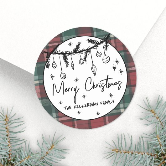 Met de Hand Getekend Prettig Kerstfeest Ronde Sticker