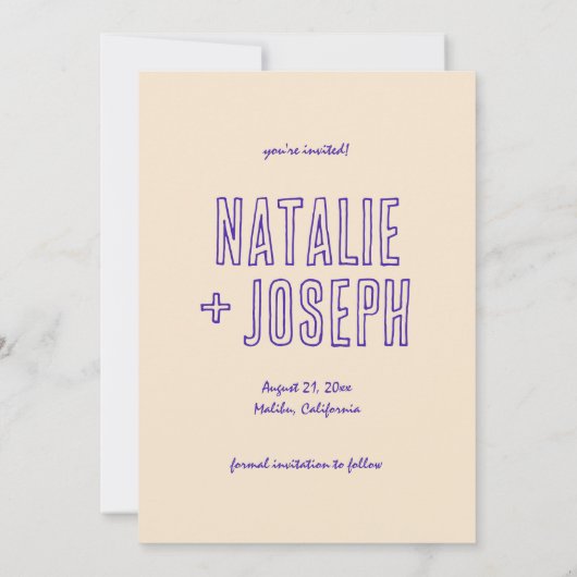 Met de hand getekend retro uniek modern trouwen save the date (Achterkant)